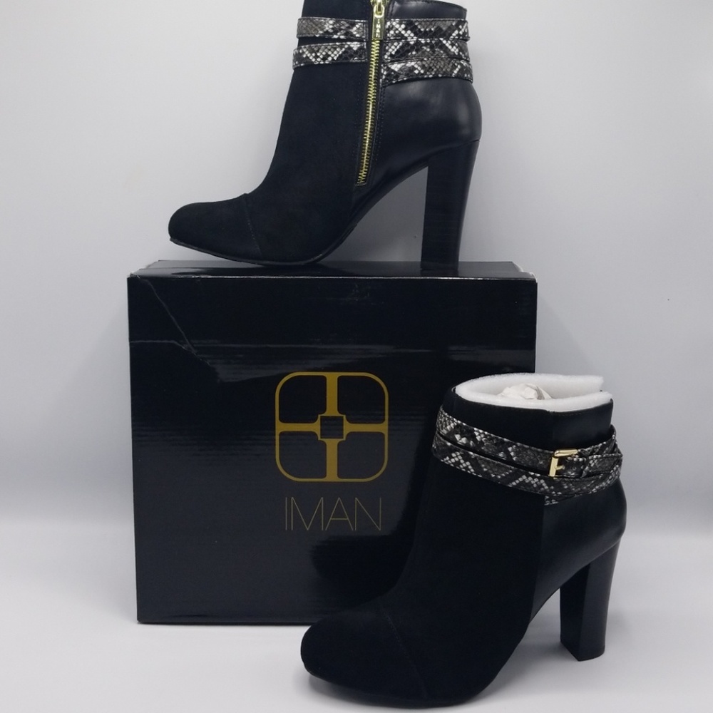 IMAN Suede Black  Ankle Boots Gold Size Zipper